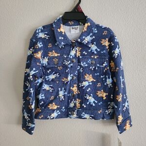 NWT Bluey & Bingo Toddler Knit Denim Jacket Size 3T Blue Musical Notes
